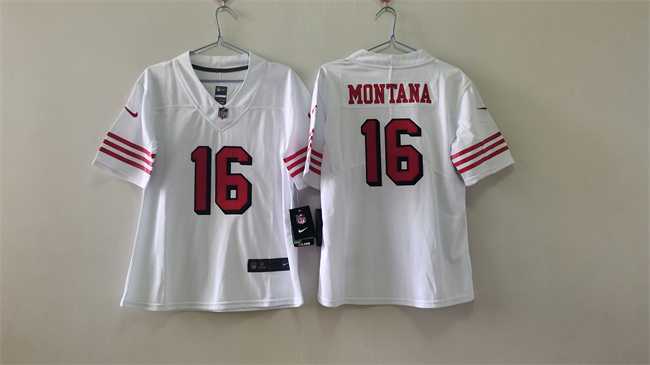 Women%27s San Francisco 49ers #16 Joe Montana White 2nd Alternate Stitched Jersey->women nfl jersey->Women Jersey